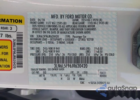 2018 Lincoln Mkz Reserve from USA, damaged, VIN 3LN6L5F96JR620420